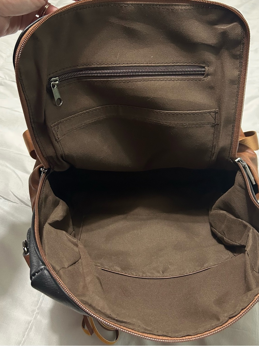 Shrrie Vegan Leather Backpack Neutral Cream Brown Travel Laptop Bag - Picture 14 of 14